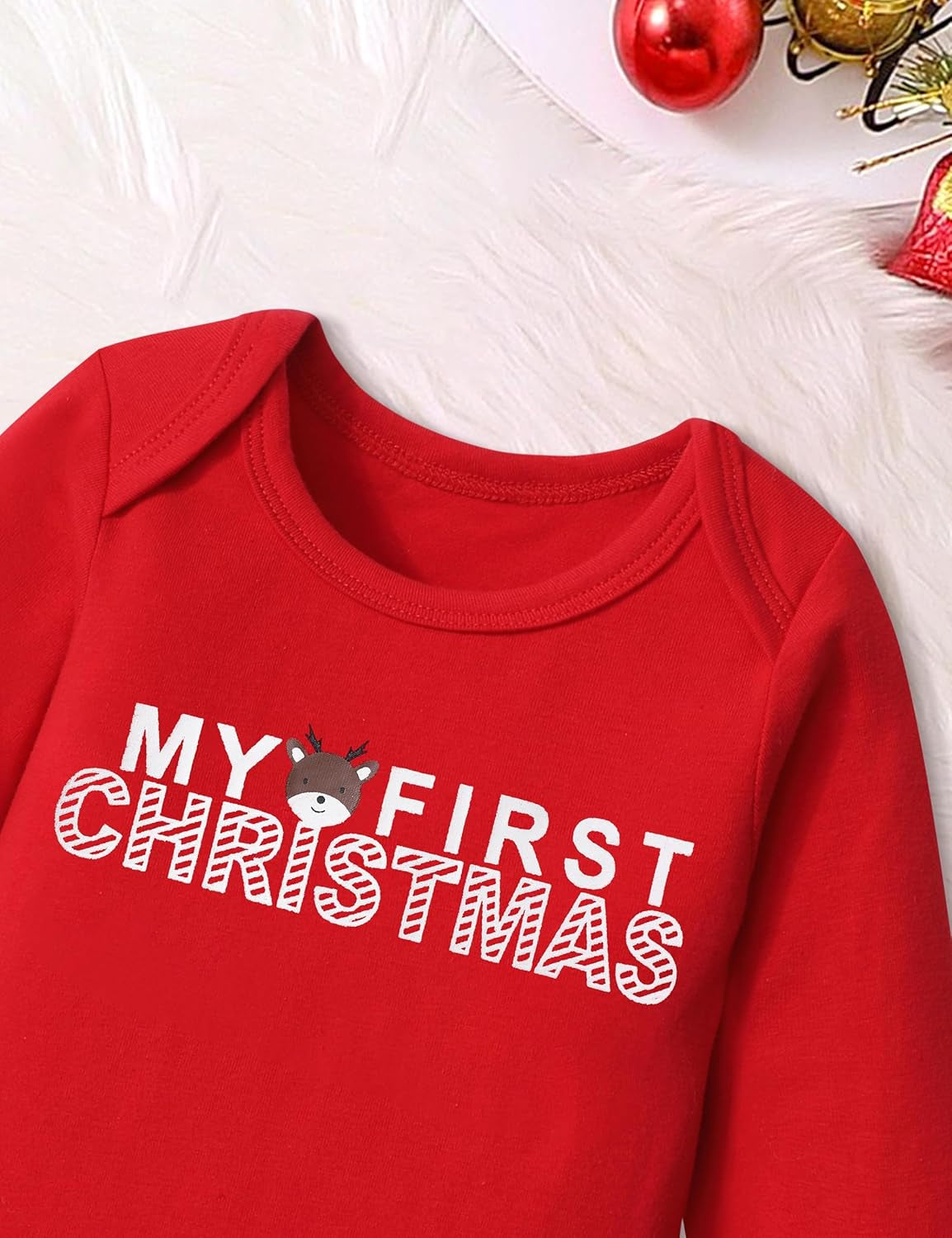 My First Christmas Baby Girl Clothes Cute Baby Girl Christmas Romper + Pants 4PCS Baby Girl Outfits