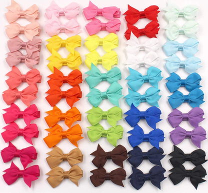 50Pcs 25 Colors in Pairs Tiny 2" Baby Hair Bows Fully Covered Barrettes Clips for Little Girls Infants Toddlers