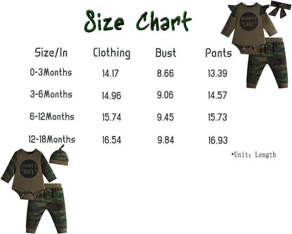 Daddy'S Baby Boys' 3PCS Outfit Set Romper Camouflage Pants with Hat