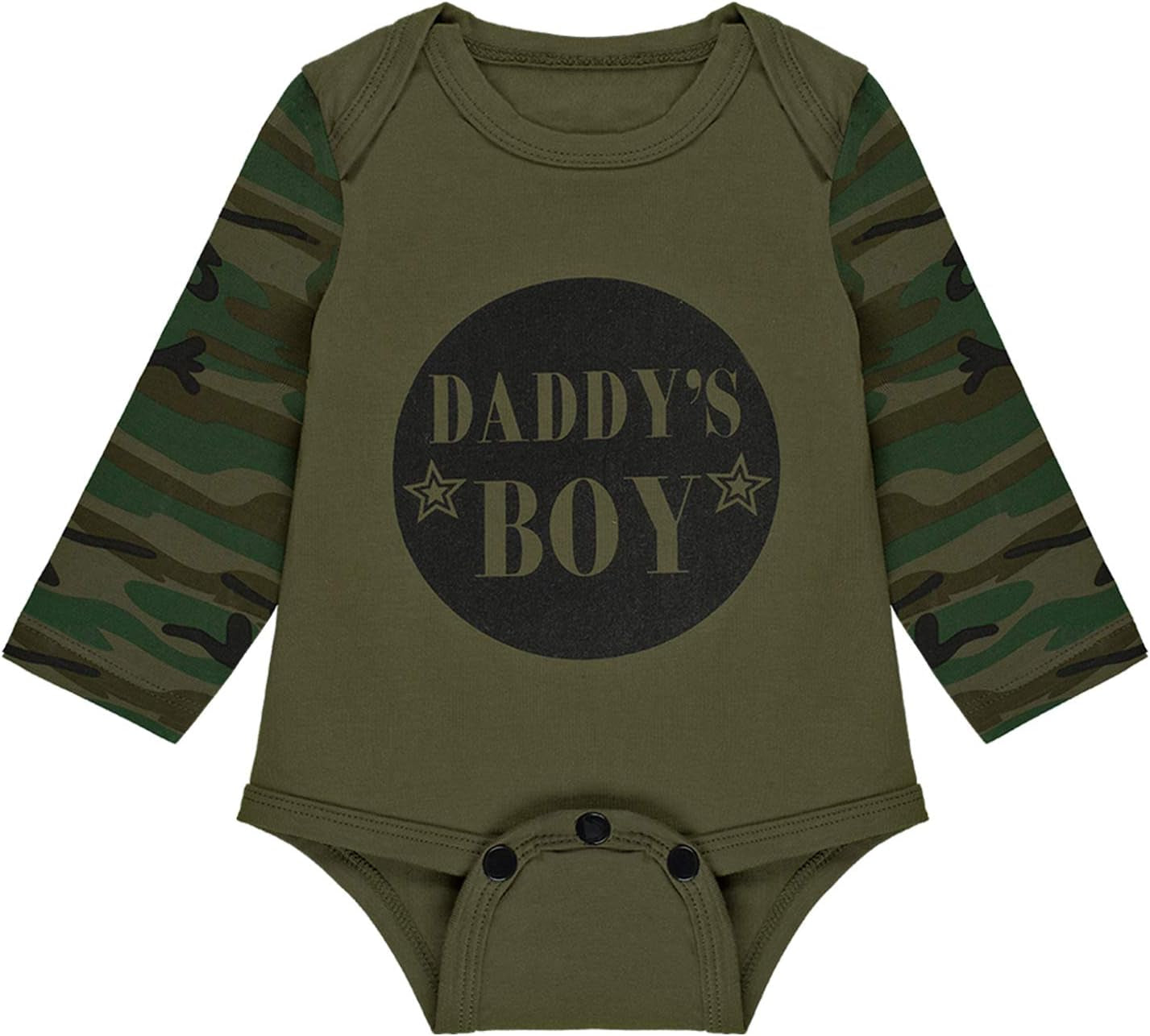 Daddy'S Baby Boys' 3PCS Outfit Set Romper Camouflage Pants with Hat