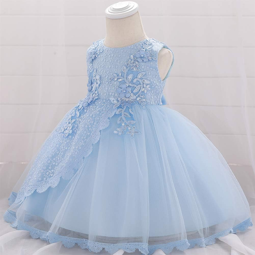 Baby Girl Christening Baptism Gown Flower Embroidery Tutu Dress Special Occasion